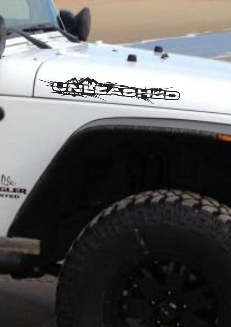 Unleashed Off-Road Mountain Hauben-Vinylaufkleber-Set für Jeep Wrangler