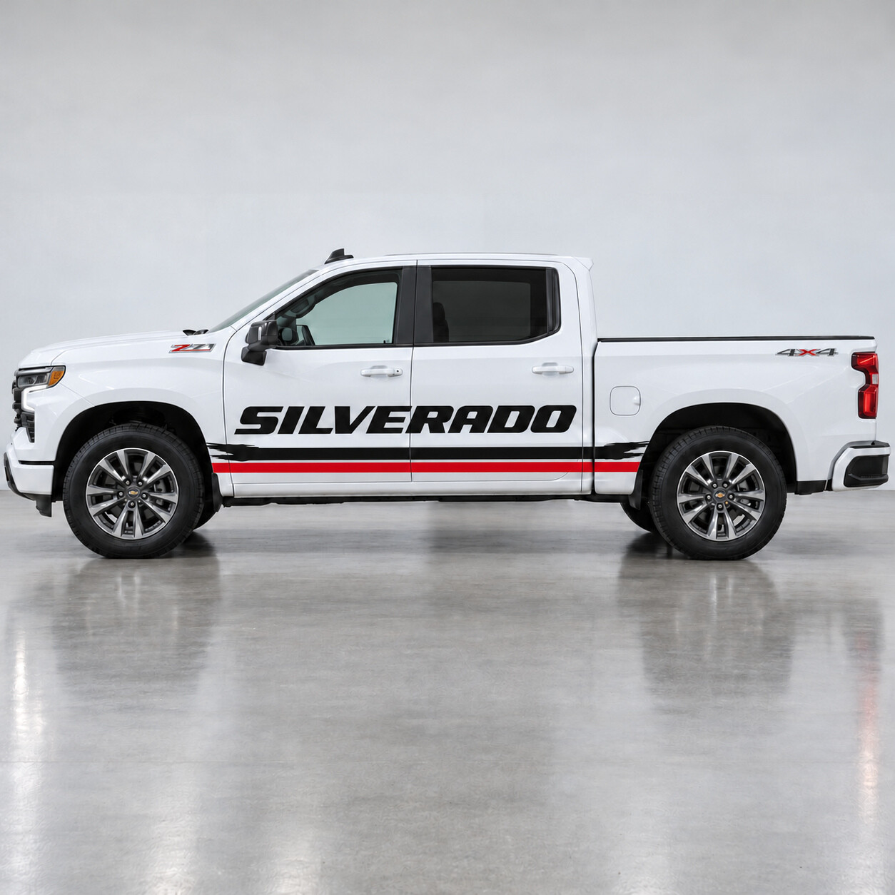 Offene Typ Bürstenschienen RST Crew Cab Seiten-Vinyl-Aufkleber für Chevrolet Silverado 2024