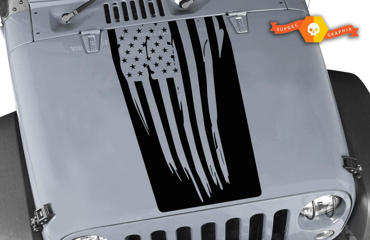 Verblasster USA-Flaggen-Hauben-Schwarzfolie-Aufkleber für Jeep Wrangler JK LJ TJ