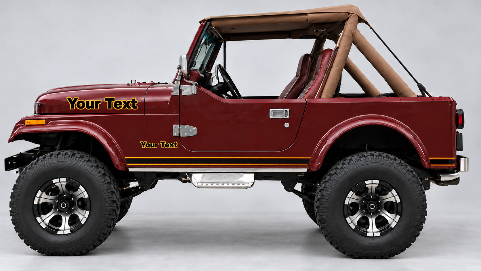 Benutzerdefiniertes Textkontur Seitenstreifen Vinyl-Aufkleber Kit für Jeep CJ-7 1984