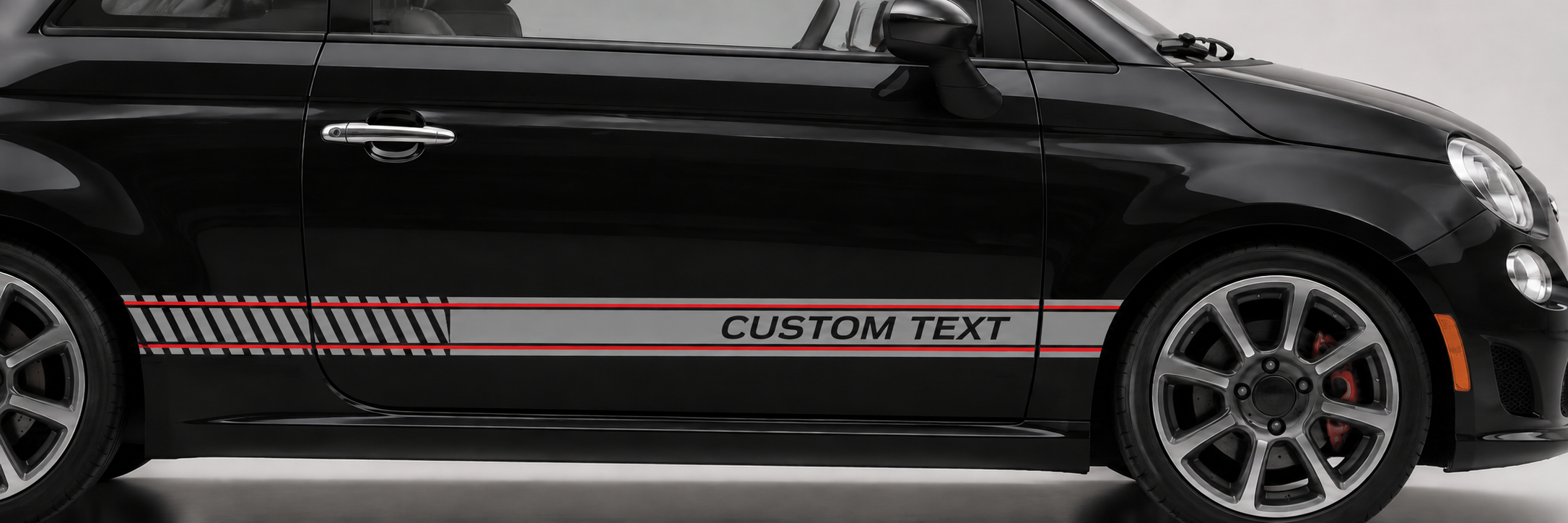 Individuelle Text Tür- und Frontkotflügelstreifen Vinylaufkleber-Set für Fiat 500 Abarth 2007