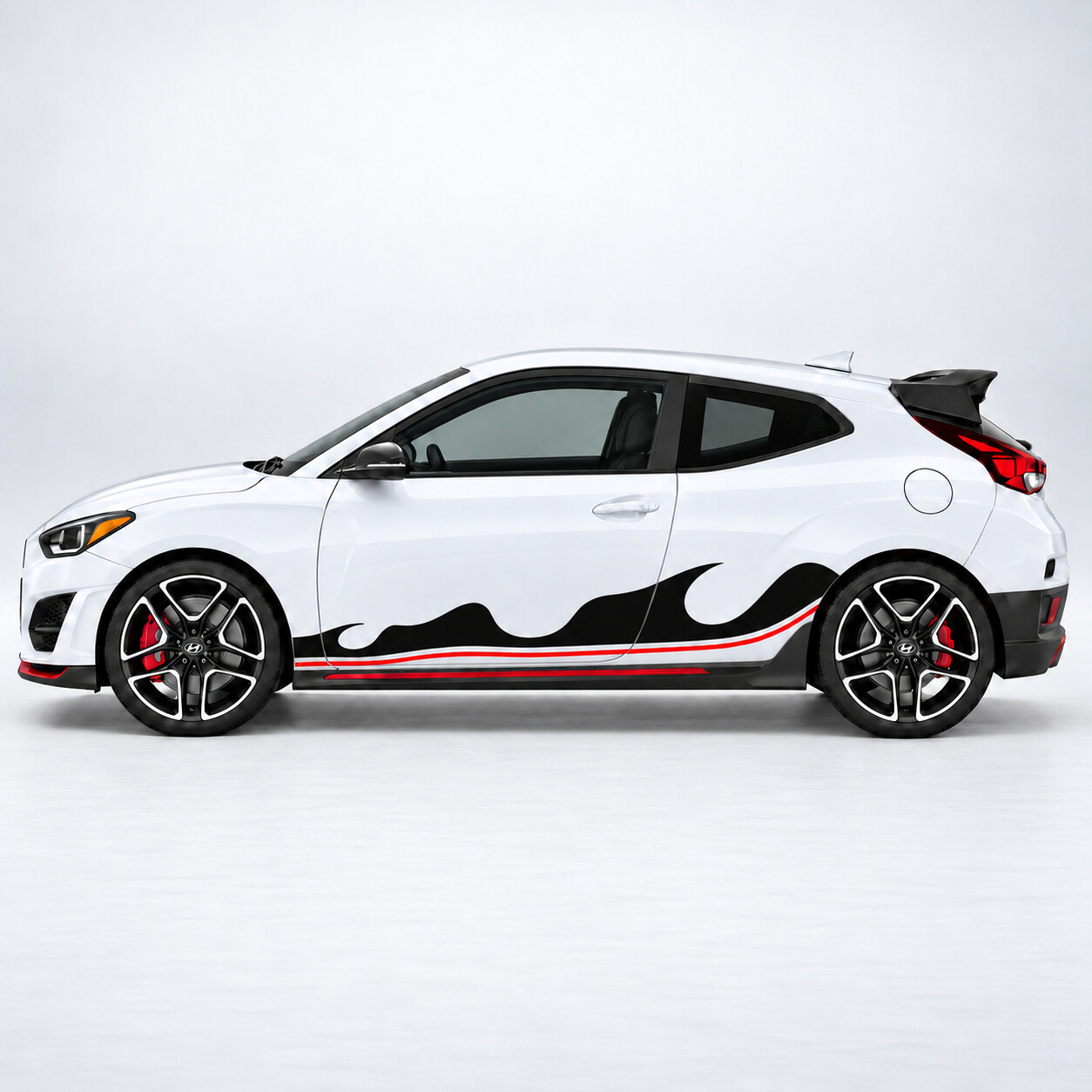 Dreifach-Wellen-Kammstreifen Seitentür Vinyl-Aufkleber für Hyundai Veloster N JS 2019–2022