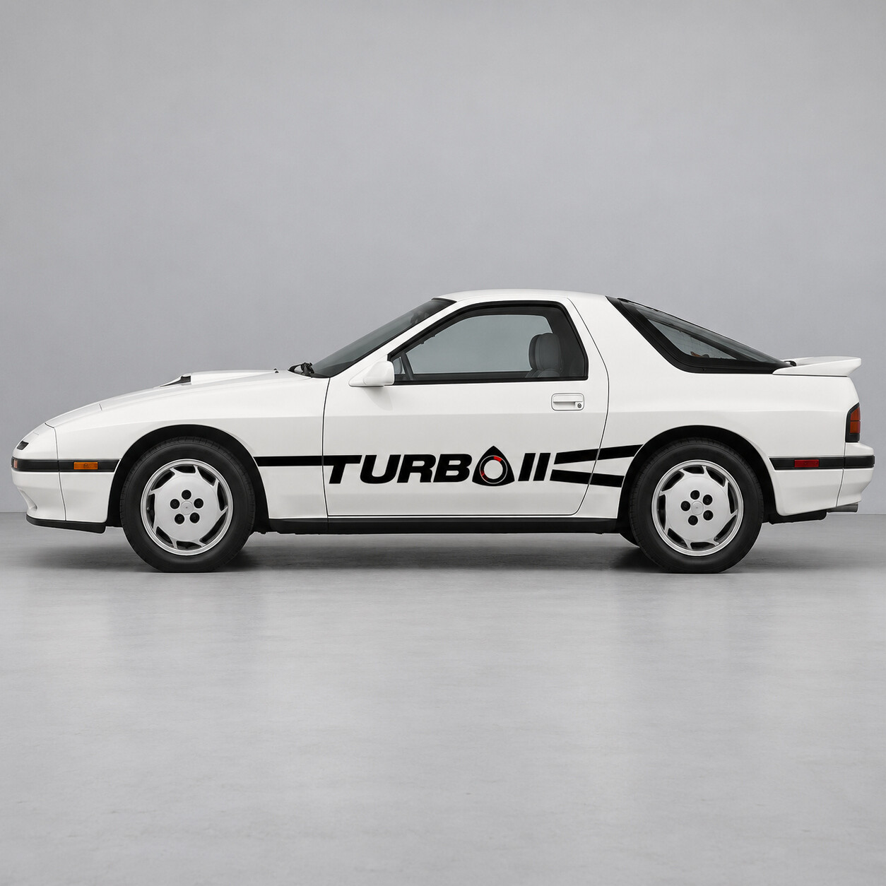 Rotary Turbo Ribbon Streifen Seiten-Vinyl-Aufkleber für Mazda RX-7 Turbo II FC Serie 4 Zweisitziges Coupé 1987