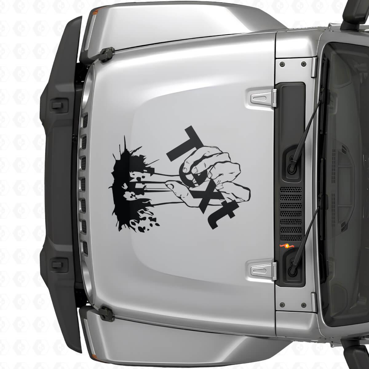 Zombie-Hand-Aufkleber mit benutzerdefiniertem Text für die Motorhaube des Jeep Wrangler