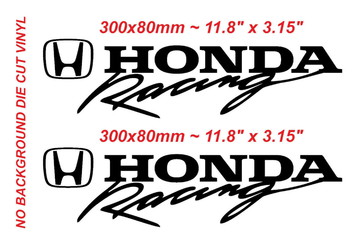 2 x Honda Racing Type R Aufkleber Vinyl gestanzter Honda Racing Aufkleber in Schwarz