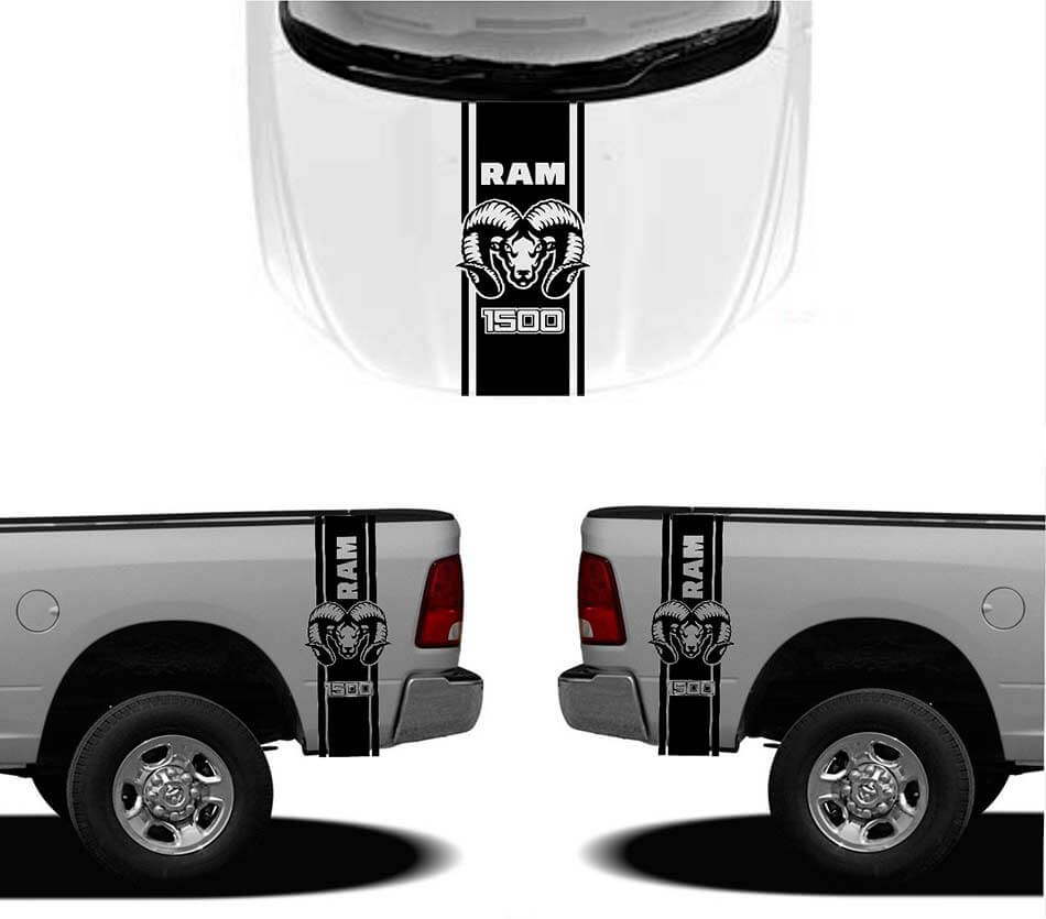Hemi-Stil Hauben- und Seitenstreifen Vinyl-Aufkleber Kit für Dodge RAM 1500 2500