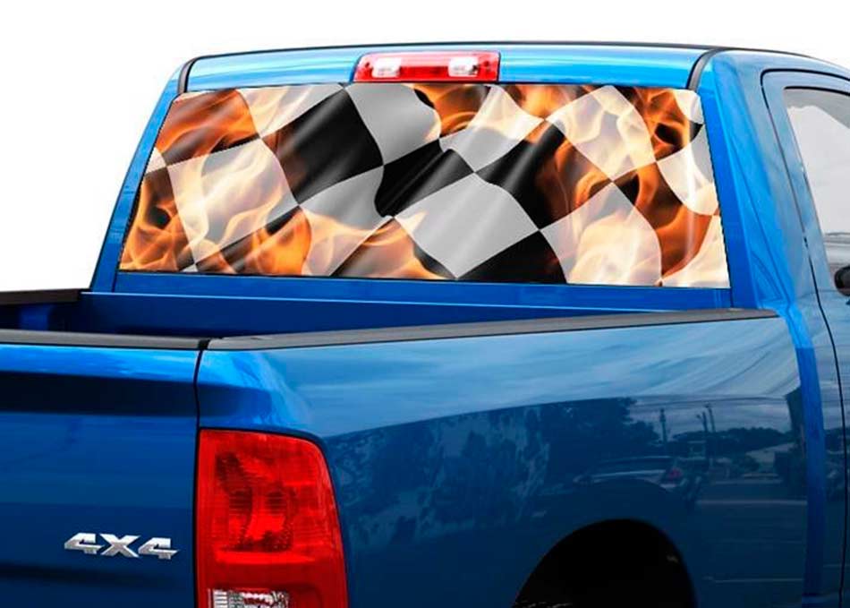 Karierte Flagge in Flammen Heckscheibe Grafik Aufkleber Aufkleber LKW SUV
