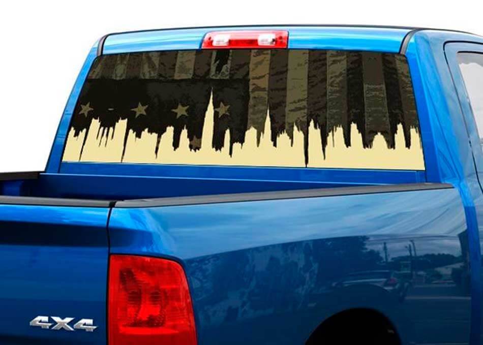 USA-Flagge Stadtsilhouette Aufkleber für Heckscheibe von Pickup-Truck