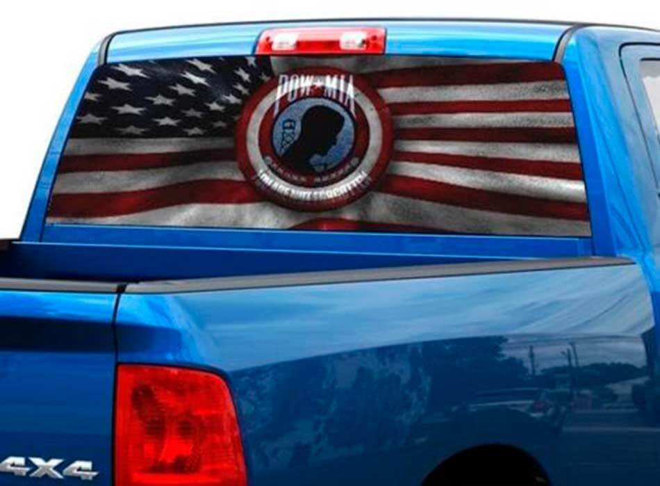Pow Mia Nicht Vergessen Amerikanische Flagge Heckfensteraufkleber für Truck SUV