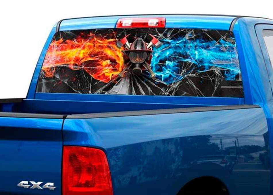 Feuerwehrleute zerbrochenes Glas Flamme Heckscheibe Aufkleber Aufkleber Pickup Truck SUV Auto