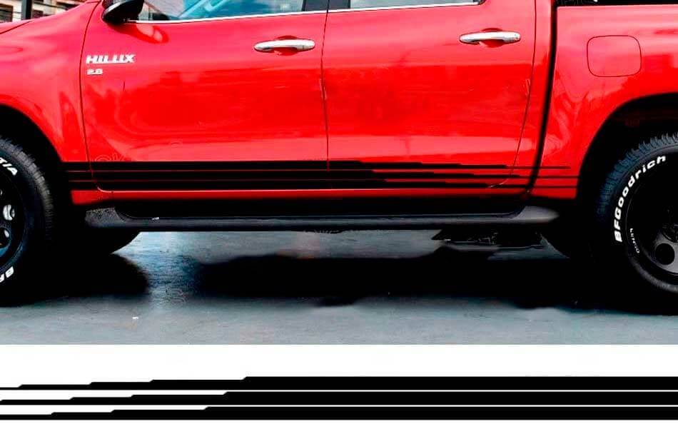 Vinyl-Aufkleber Set mit Dreifach-Verjüngten Seitenstreifen für Toyota Hilux