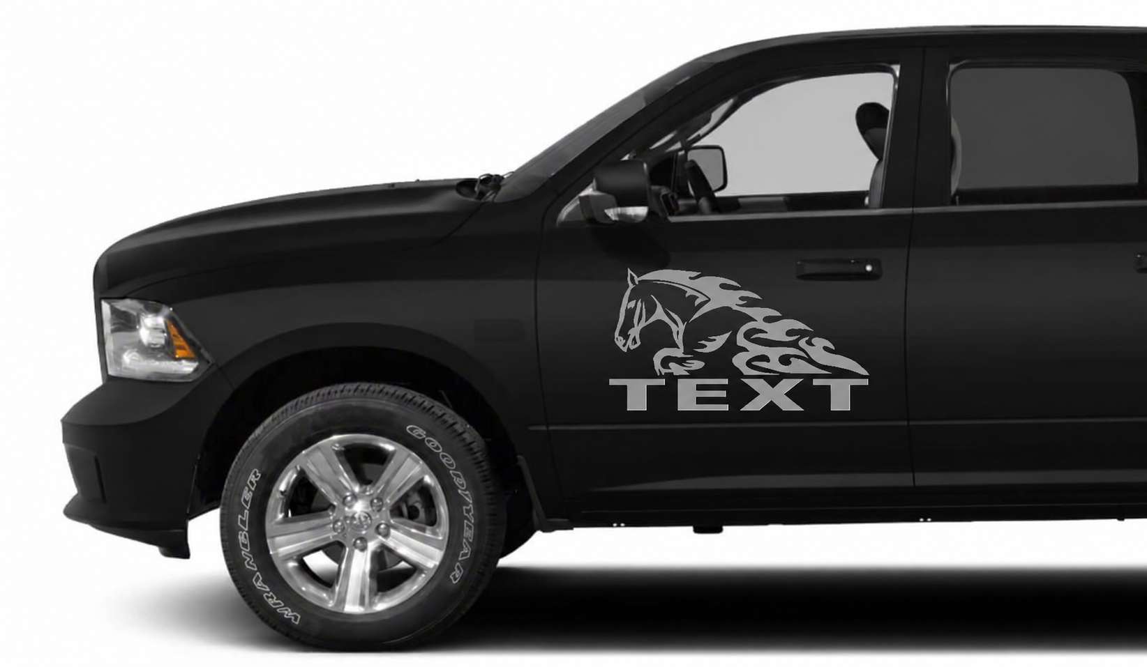Individuelle Schrift Pferd in Flammen Tür Vinyl-Aufkleber Set für Dodge Ram 1500
