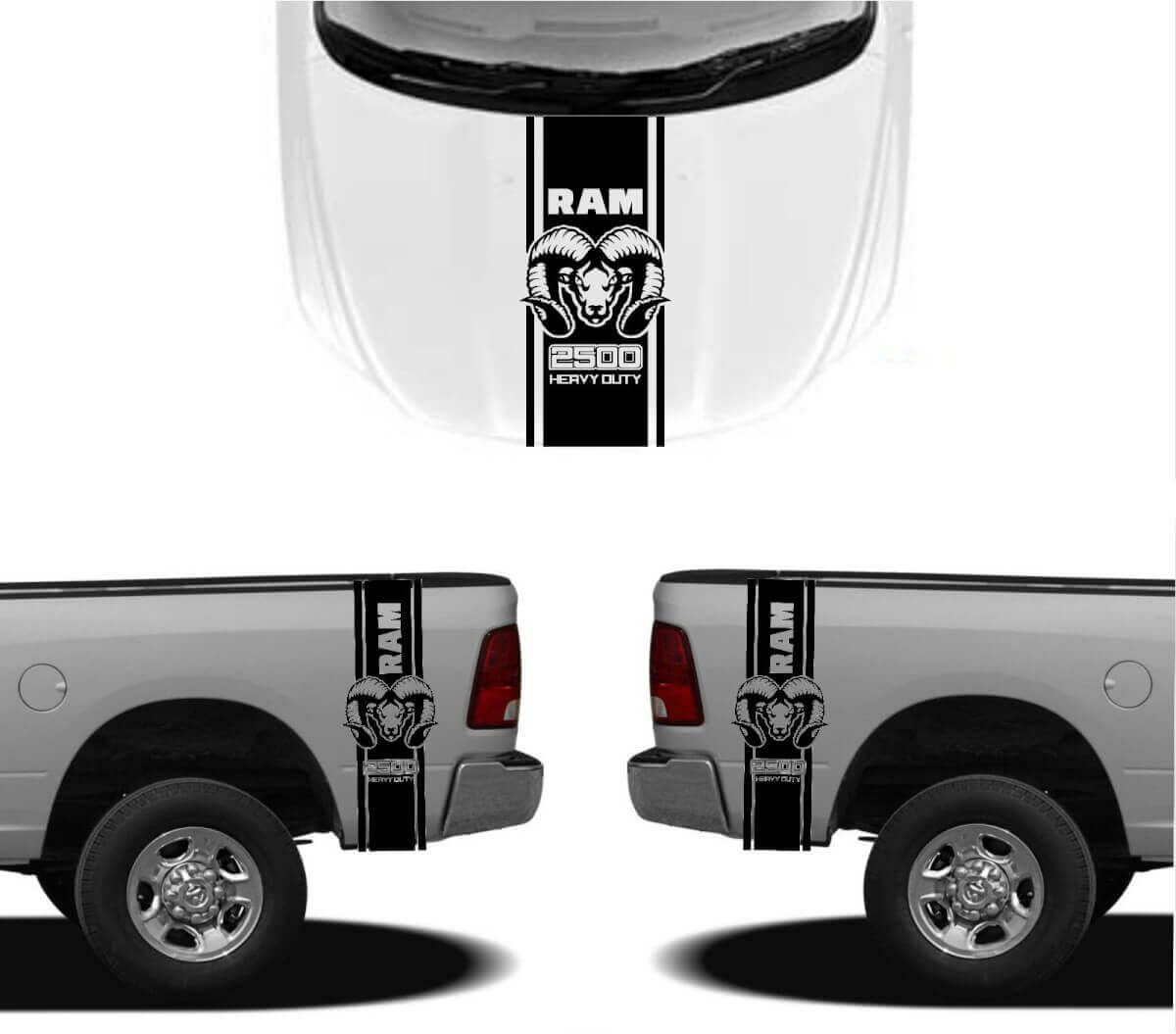 HEMI-Stil Motorhaube und hintere Seitenstreifen Vinyl-Aufkleber-Kit für Dodge Ram 1500 2500
