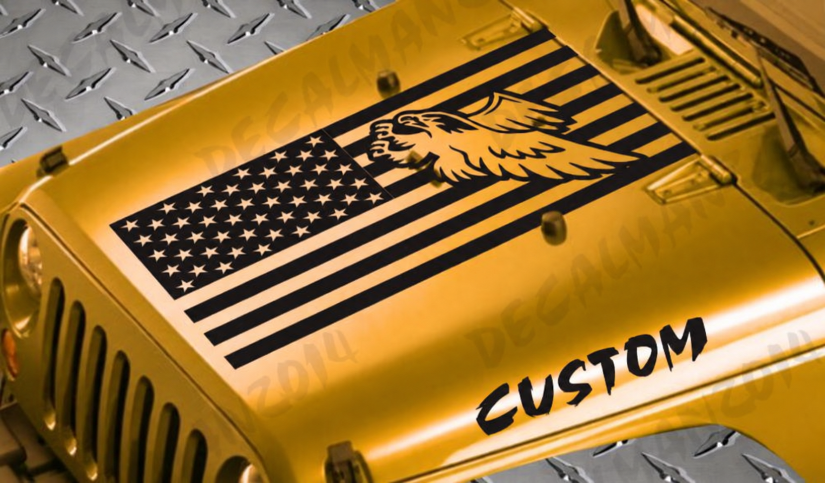 Benutzerdefinierter Text Patriotic Eagle American Flag Motorhaubenaufkleber Vinyl 3er-Set für Jeep Wrangler JK JKU LJ