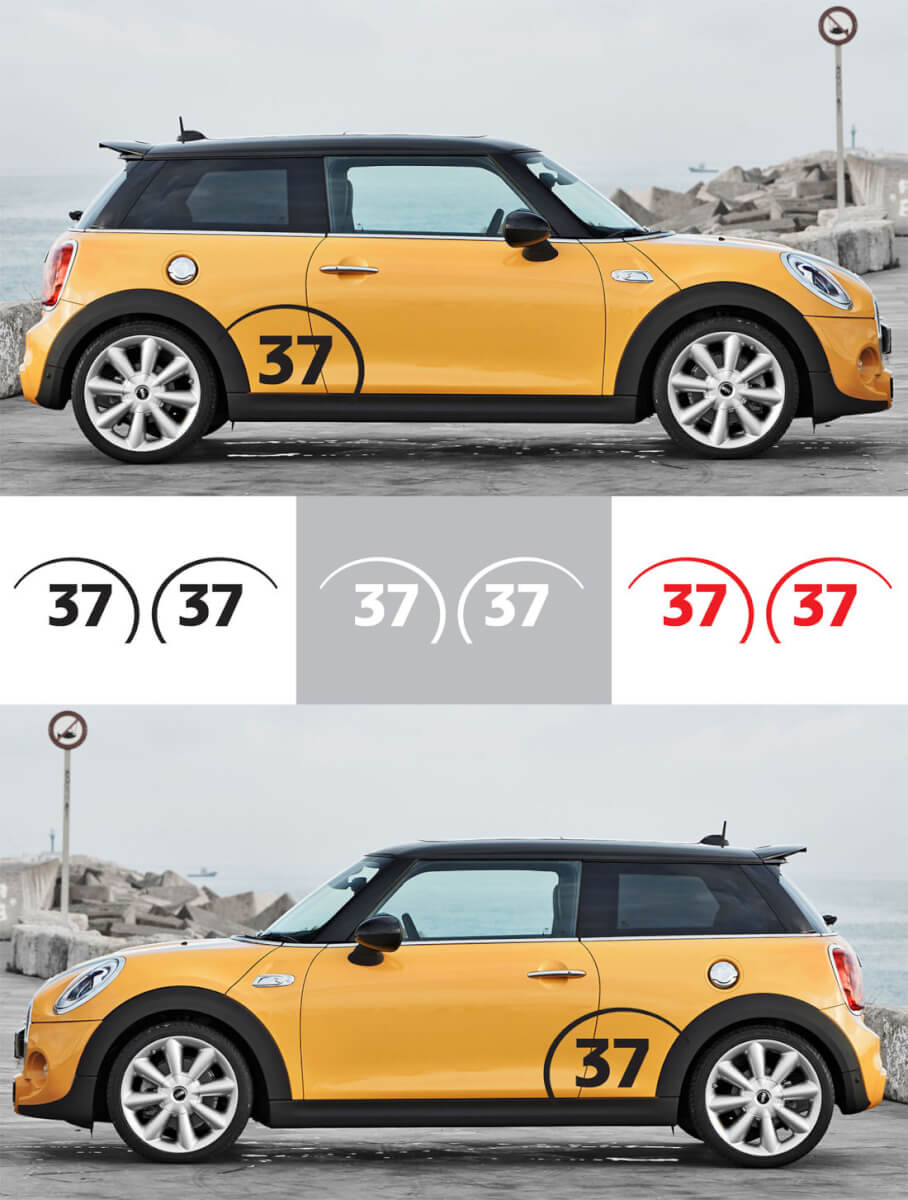 Benutzerdefinierter Racing-Nummern Kotflügel Vinyl-Aufkleber Satz für Mini Cooper