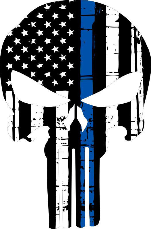 Punisher Skull American Flag Polizei Blue Line Decal -