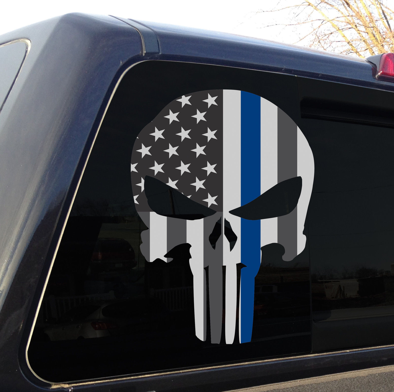 Punisher-Schädel-Polizei-dünne blaue Linie-amerikanische Flaggen-Aufkleber-Aufkleber-Grafik