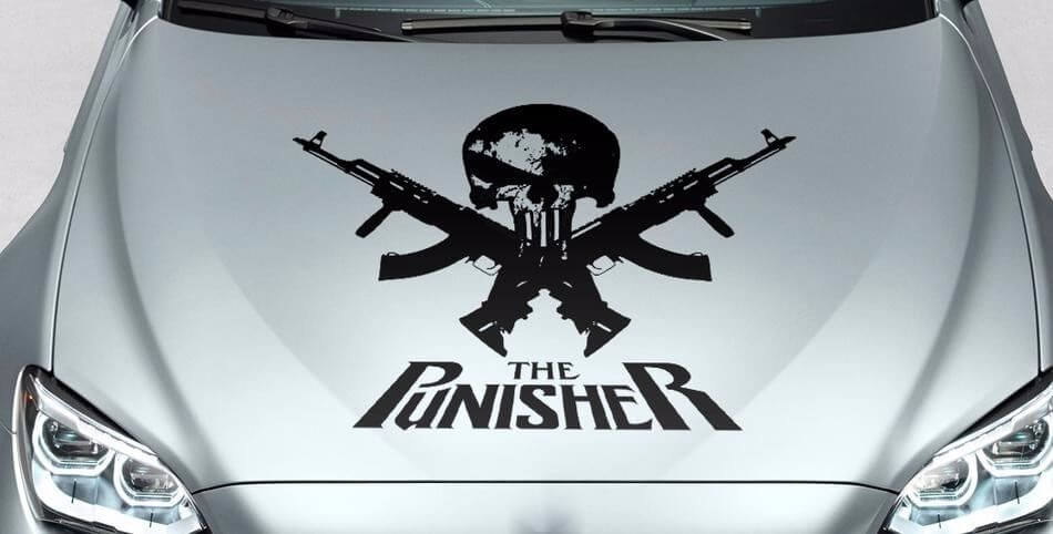 PUNISHER Totenkopf - Wörter GUN Motorhaube Seitenvinylaufkleber für Auto Geländewagen SUV

