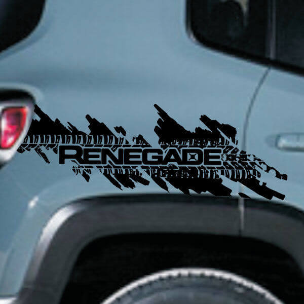 Jeep Renegade Distressed Tire Splash Graphic Vinyl-Aufkleber, seitlich, Chrom