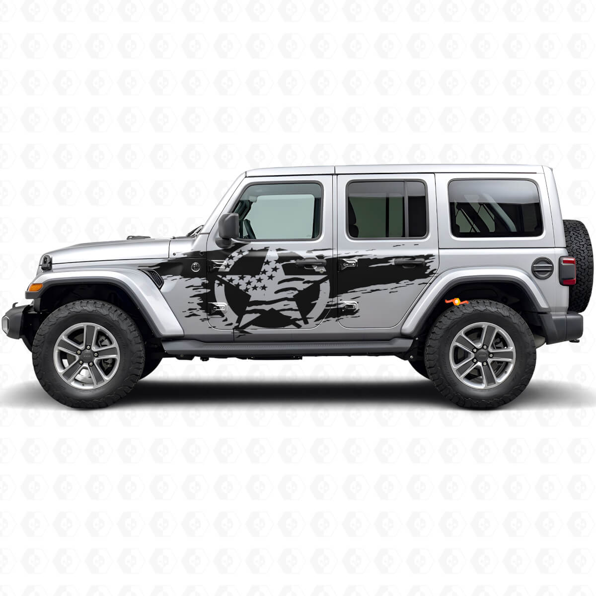 Abgenutztes USA-Flaggenstern-Seiten-Vinylaufkleber-Set für Jeep Wrangler