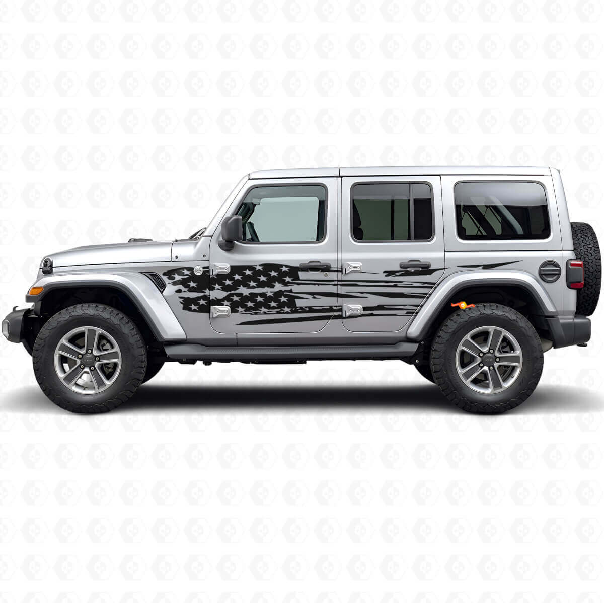 Abgenutztes amerikanisches Flaggen-Seiten-Vinyl-Aufkleberset für Jeep Wrangler