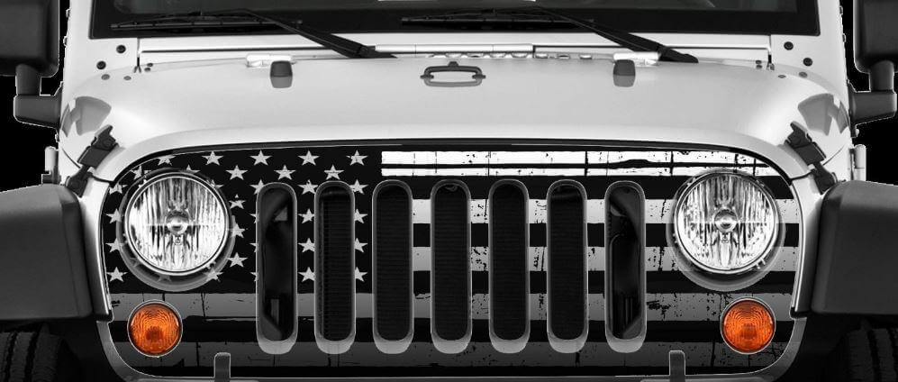 Abgegriffener US-Flaggen-Aufkleber für die Frontgrillblende des Jeep Wrangler JK 2007-2018