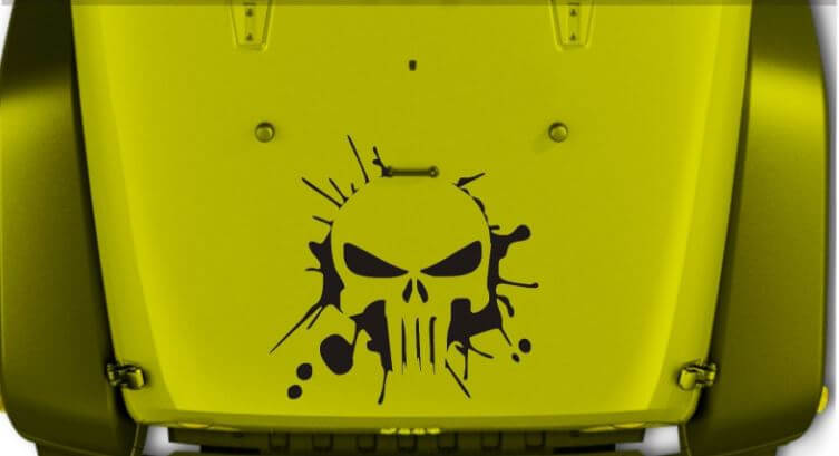 Punisher Schädel Splash Style Motorhauben Vinyl Aufkleber für Jeep Wrangler