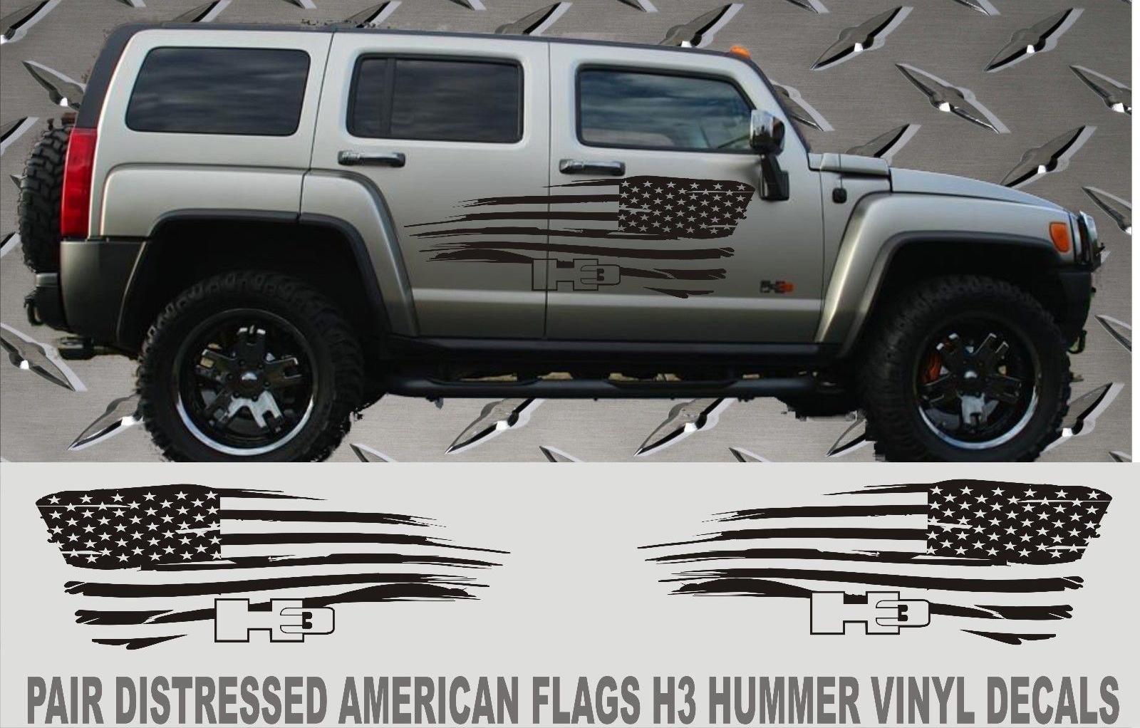 H3 Hummer Distressed American Flag Vinyl-Aufkleber, 2-teiliges Set H3 Hummer Trucks