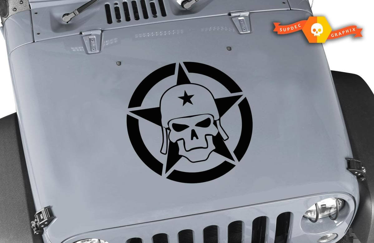 Army Skull Militärstern Hauben-Vinylaufkleber für Jeep Wrangler
