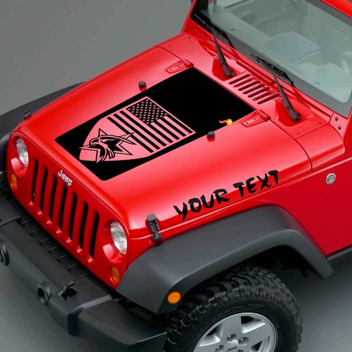 American Badge & Custom Text Hauben Vinylaufkleber-Set für Jeep Wrangler