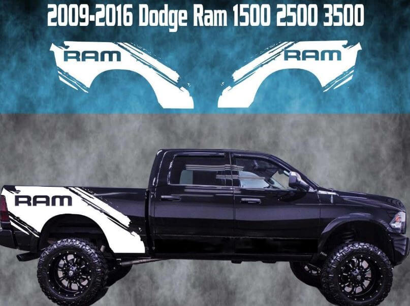 Schmutzspritzschutz hinten seitlich Vinyl-Aufkleberset für Dodge Ram 1500-3500 2009-2016