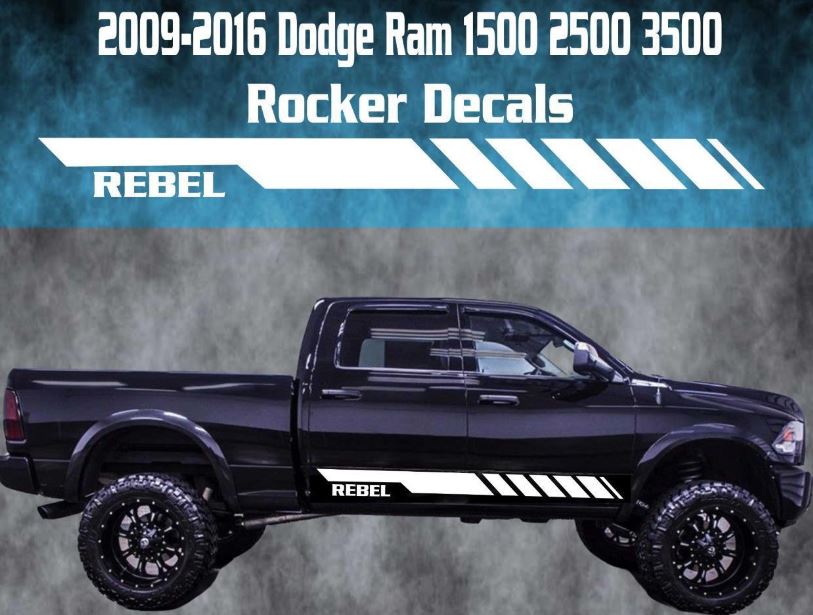 2009–2016 Dodge Ram Rocker Stripe Vinyl-Aufkleber Grafik Racing 1500 2500 Rebel