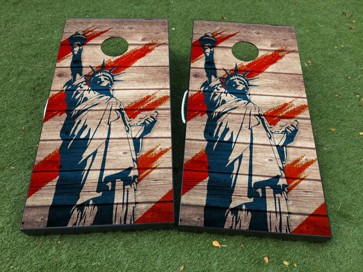 Statue of Liberty American Flag Cornhole Board Wrap Aufkleber Set