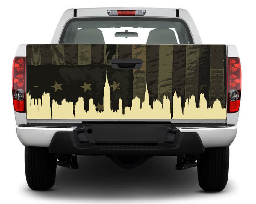 USA-Flagge & Chicago-Silhouette Heckklappen Vinylaufkleber für Pick-up Trucks SUVs