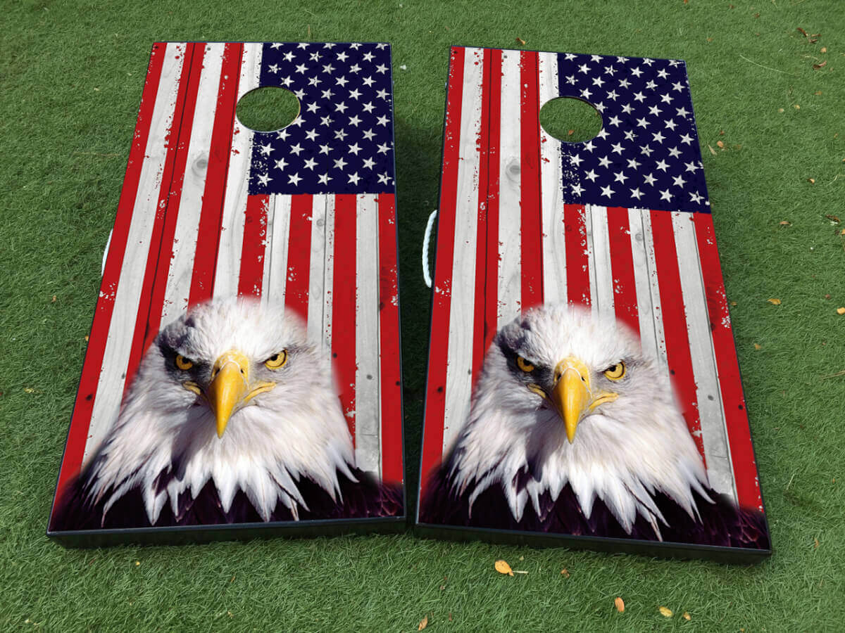 American Eagle USA Flag Cornhole Board Wrap Aufkleber Set
