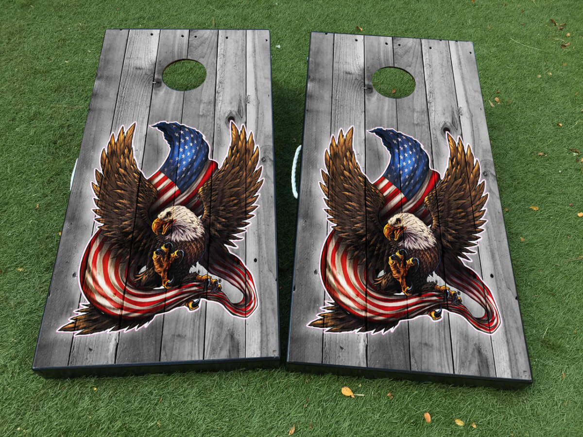 American Eagle USA Flag Holz Cornhole Brett Aufkleber Wrap Set