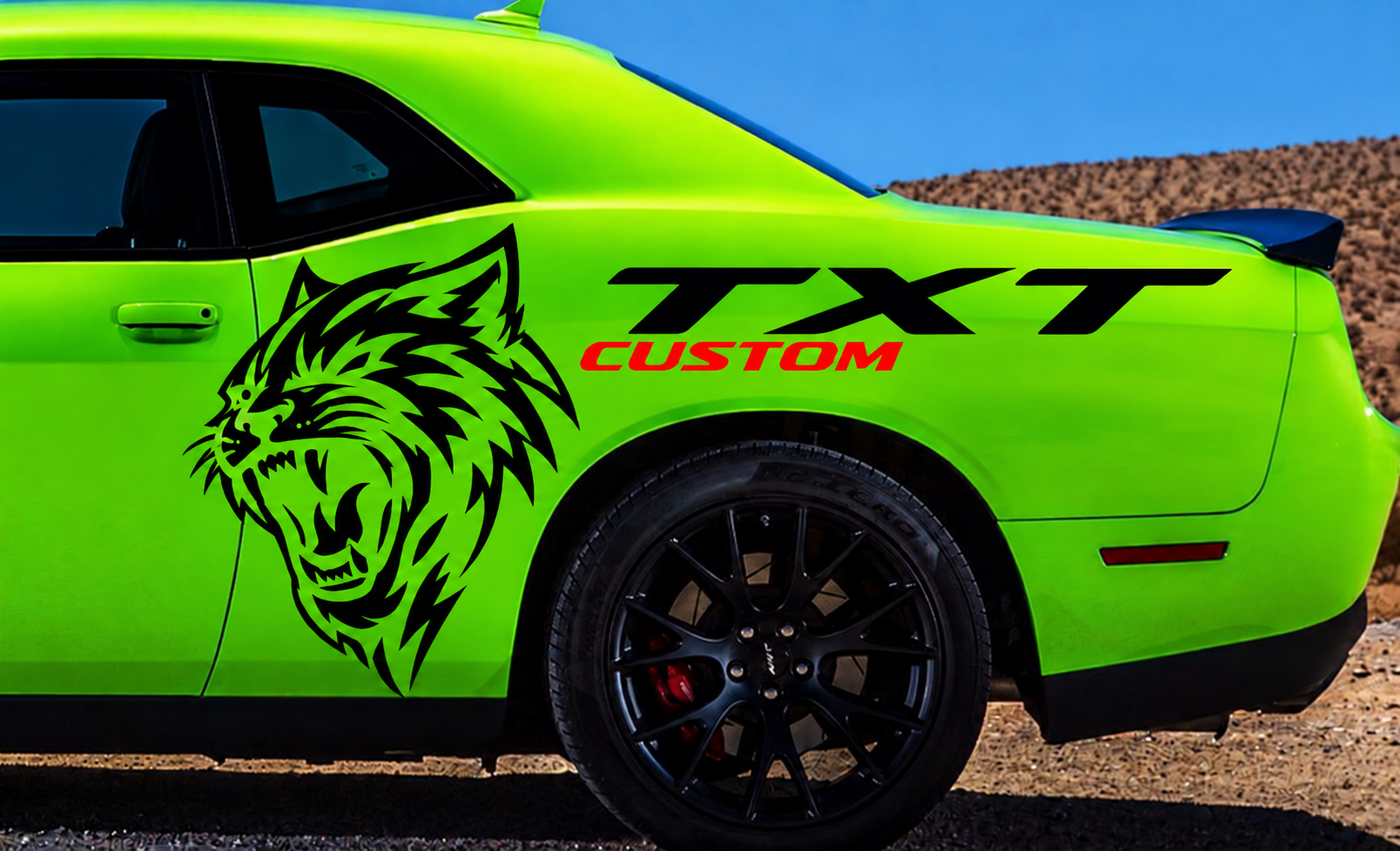 CUSTOM Cat Quarter Graphic — Vinyl-Aufkleber (Seite) für Dodge Challenger SRT, Hellcat