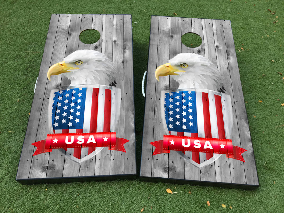American Eagle USA Flag Cornhole Spielbrett Aufkleber Decal VINYL WRAPS mit LAMINIERT 2