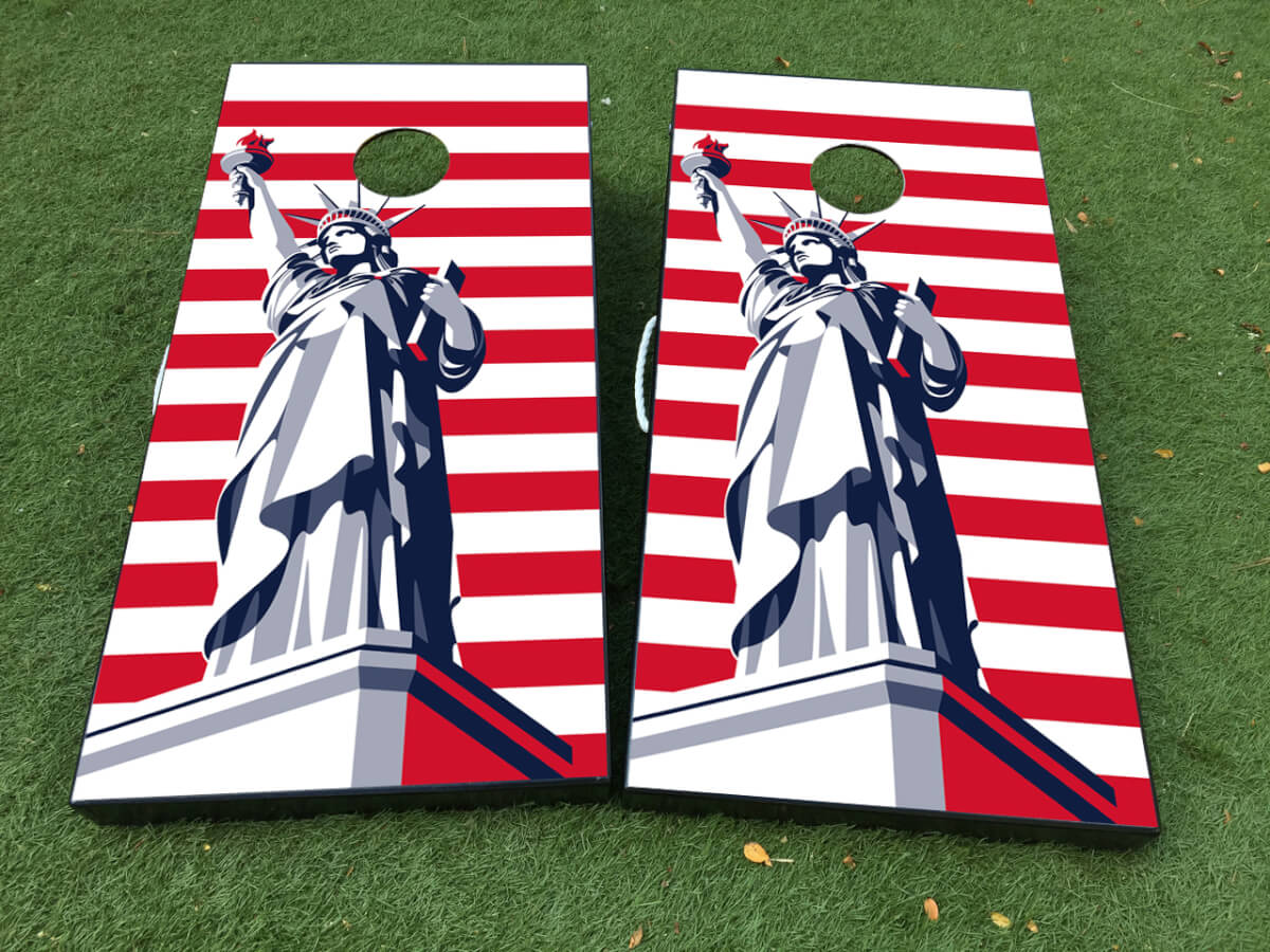 Statue of Liberty American Flag Cornhole Board Wrap Aufkleber-Set
