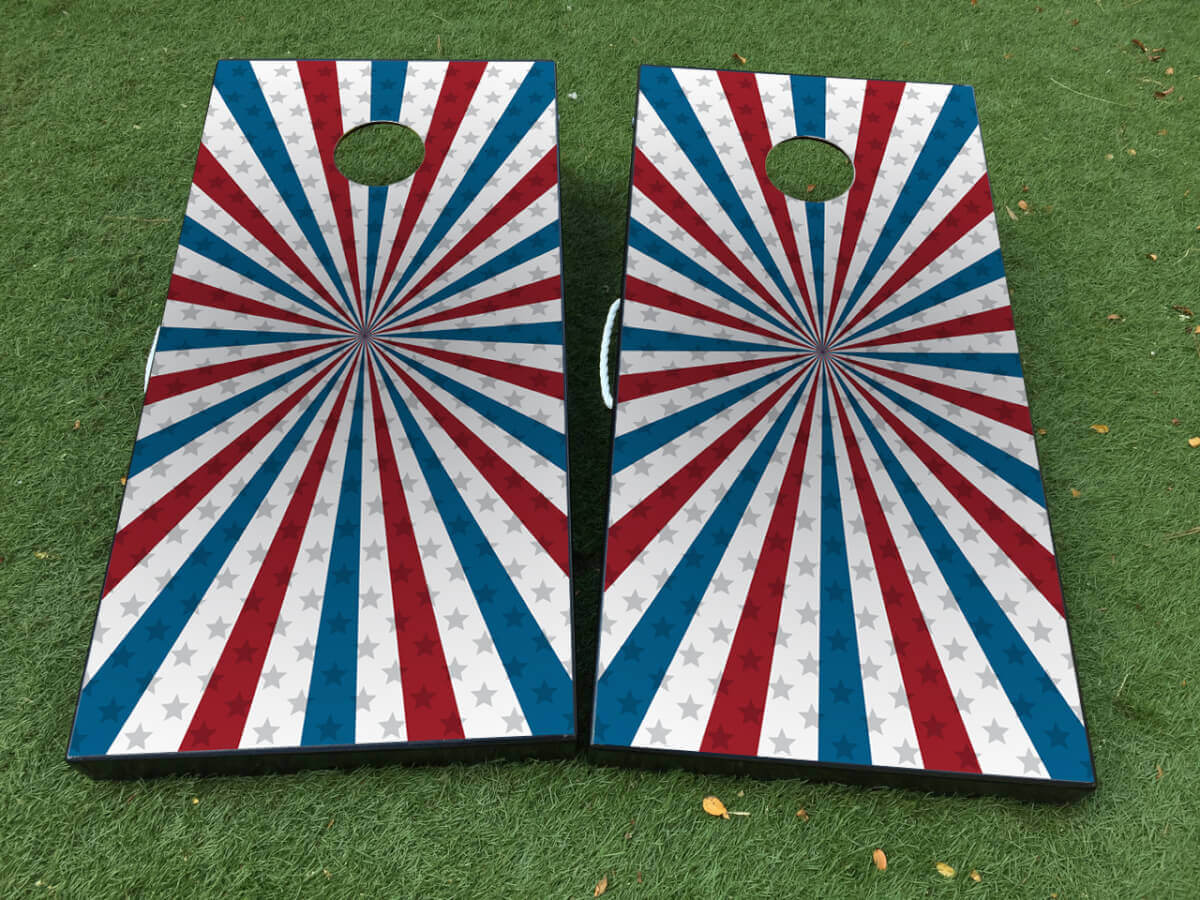 Patriotisches American Flag Starburst Cornhole Board Wrap Aufkleberset