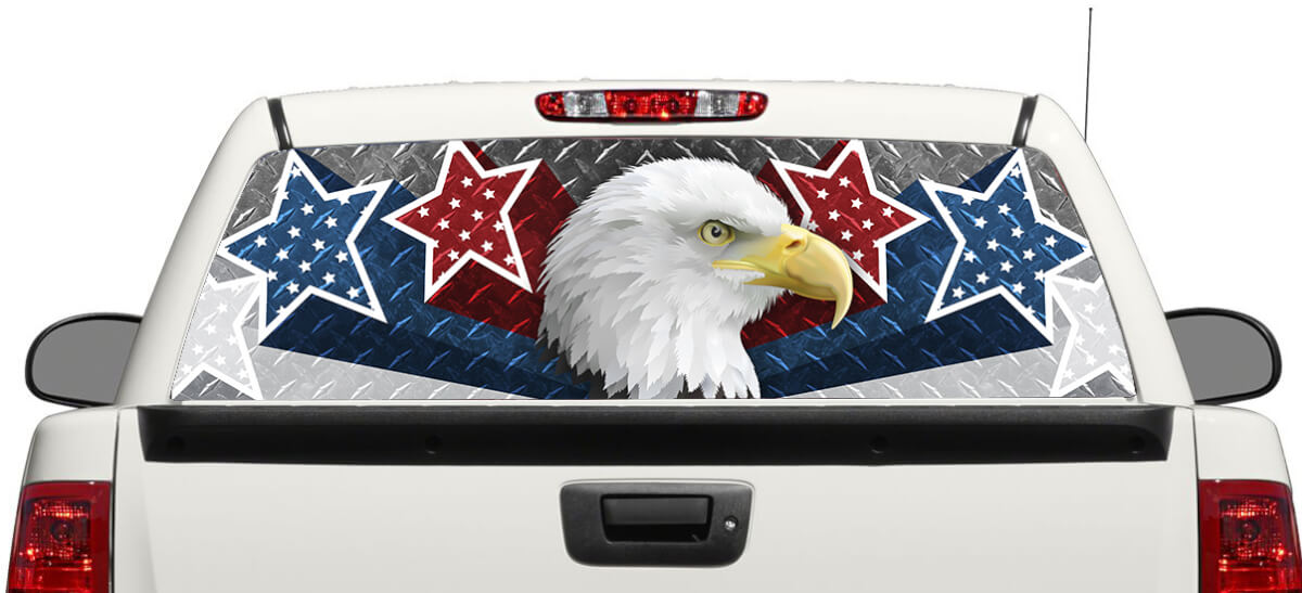 Bald Eagle & USA Sterne Rückscheiben-Vinylaufkleber für Pick-up Trucks und SUVs