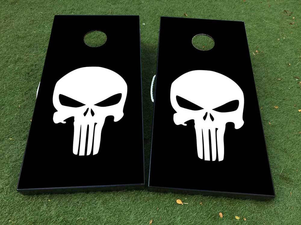 Schwarz-Weiß Punisher-Style Totenkopf Cornhole-Brett Vinylfolie Aufkleber-Set