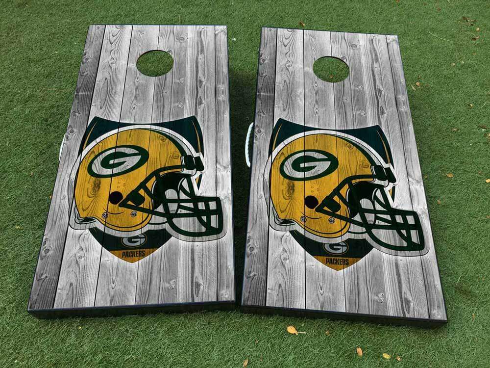 Green Bay Football-Helm-Cornhole-Brett Vinyl-Folienaufkleber-Set