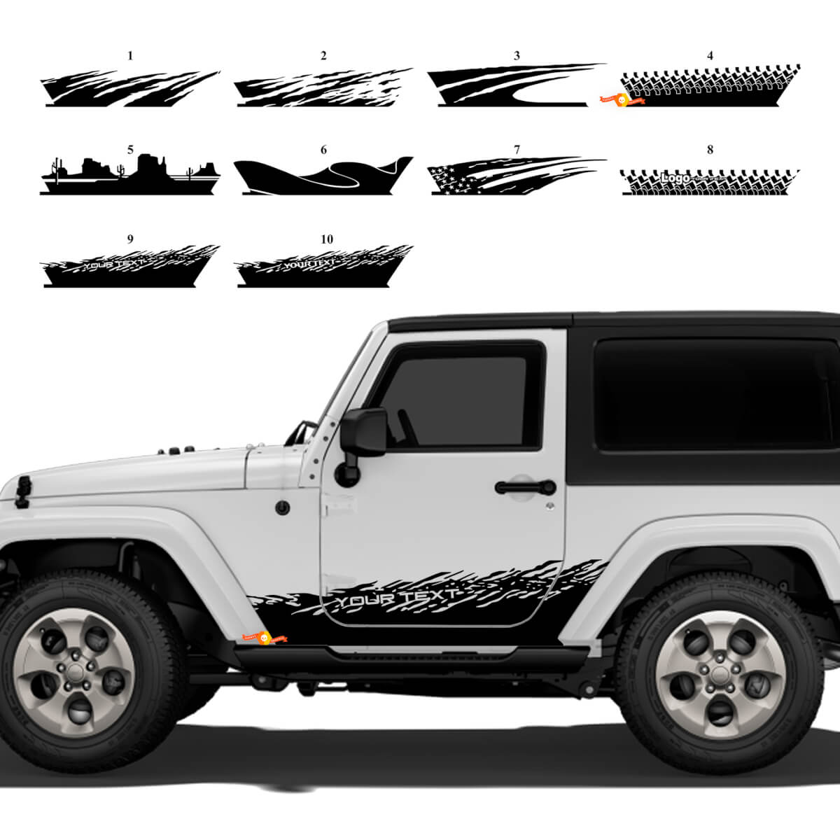 Benutzerdefinierte Splash Seitentür-Grafiken Vinylaufkleber für Jeep Wrangler JK