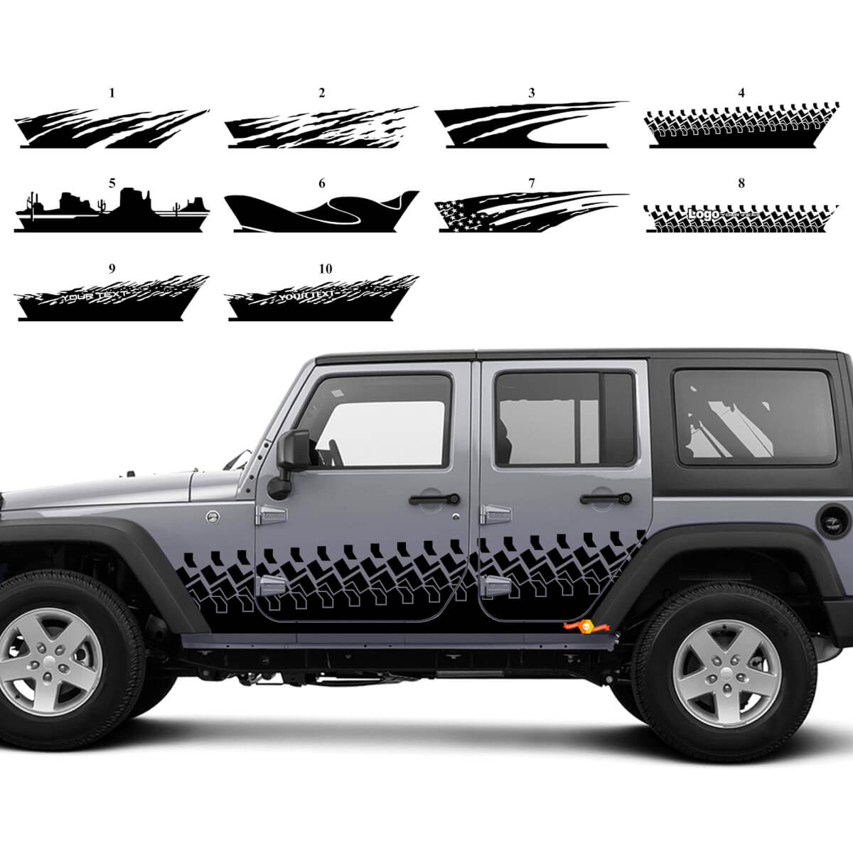 Individuelles Splash Seiten-Tür-Grafik-Vinyl-Decal-Kit für Jeep Wrangler JK
