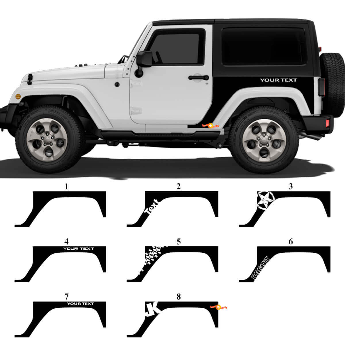 Individuelles Heckseitliches Vinyl-Aufkleber-Set für Jeep Wrangler JK
