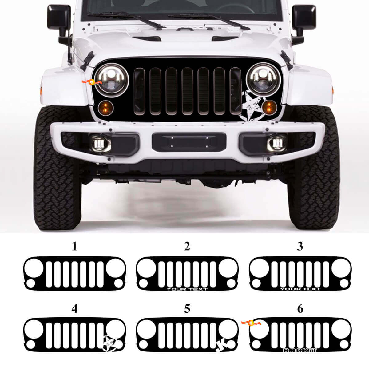 Schwarzer Vinyl-Aufkleber zur Abdeckung des Kühlergrills für Jeep Wrangler JK Rubicon