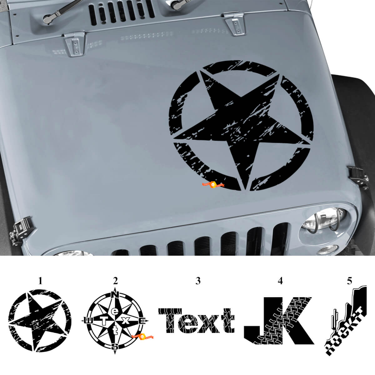 Benutzerdefinierter Grafik-Hauben-Vinylaufkleber für Jeep Wrangler Rubicon JK