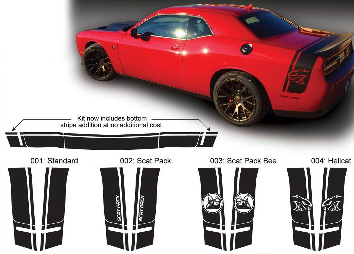 Dodge Challenger Seiten- und Heckband Scat Pack HELLCAT Super Bee Aufkleber Aufkleber Grafik passend für Modelle 2015 Scatpack