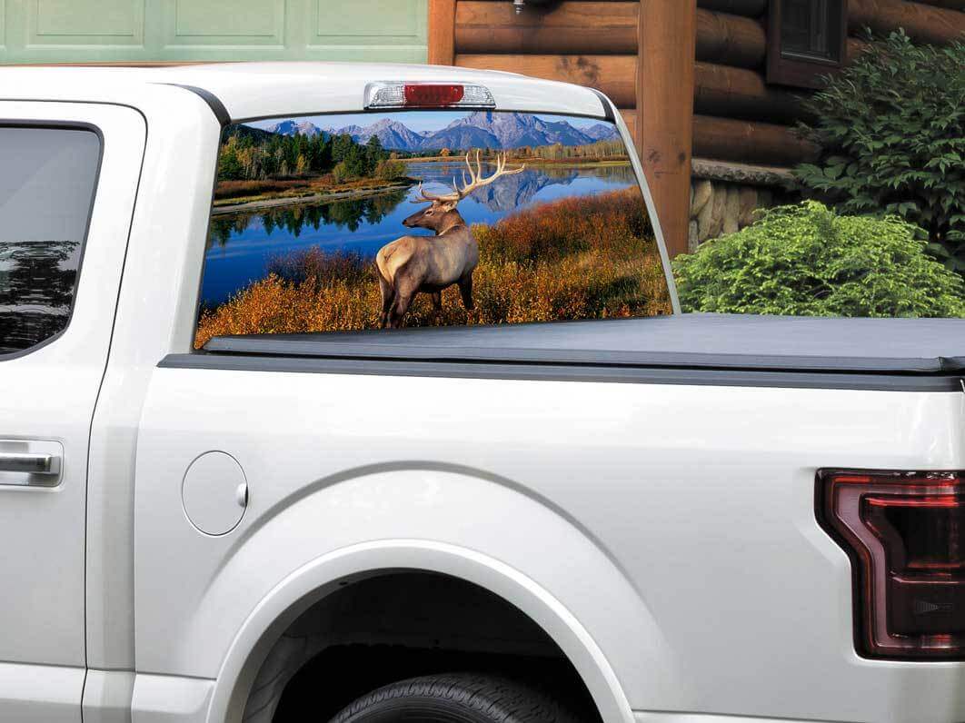 Deer Mountains River Heckscheiben Vinyl-Aufkleber für Pick-up Truck SUV
